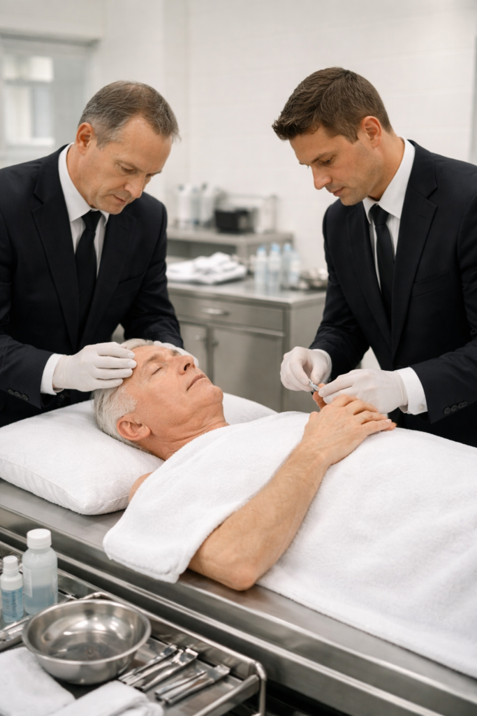 La toilette mortuaire expliquée simplement : étapes, lieu, intervenants, adaptations religieuses et ce que la famille peut demander dans le respect du défunt.